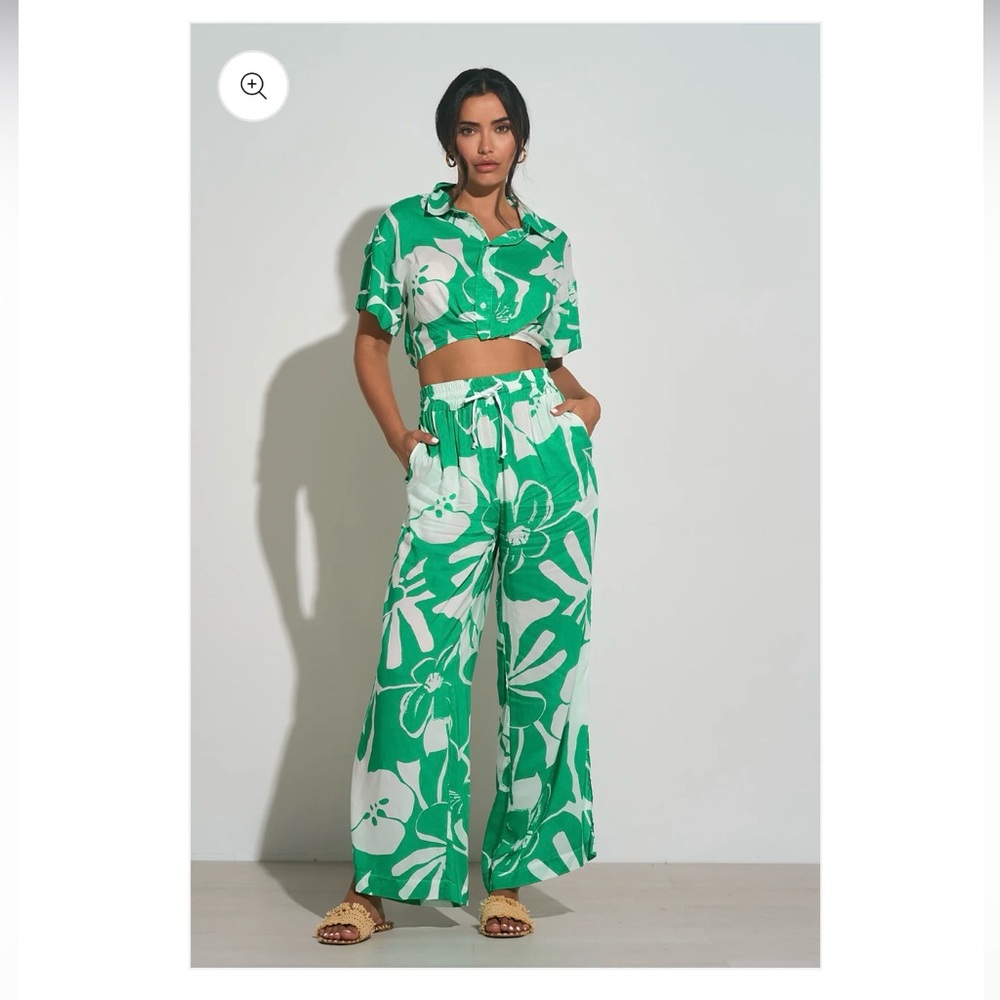 Elan Summer PantSuit - Green Hibiscus